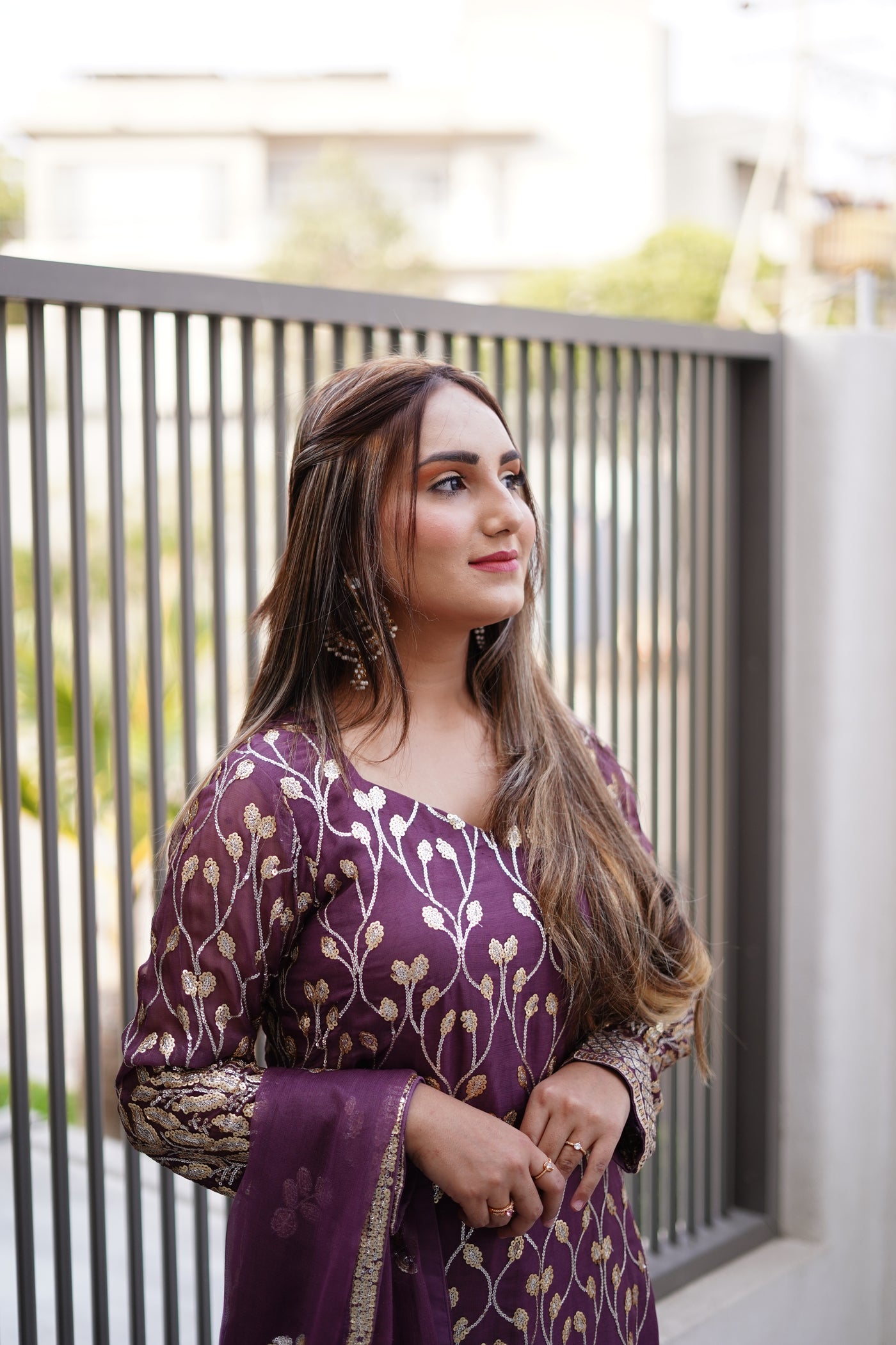 "Rania" – Regal Purple Gharara Set (3-Piece)
