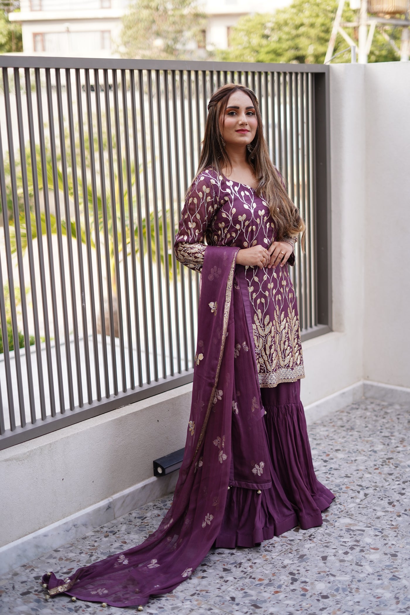 "Rania" – Regal Purple Gharara Set (3-Piece)