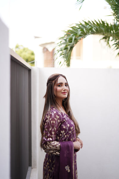 "Rania" – Regal Purple Gharara Set (3-Piece)