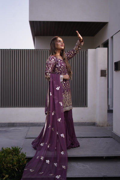 "Rania" – Regal Purple Gharara Set (3-Piece)