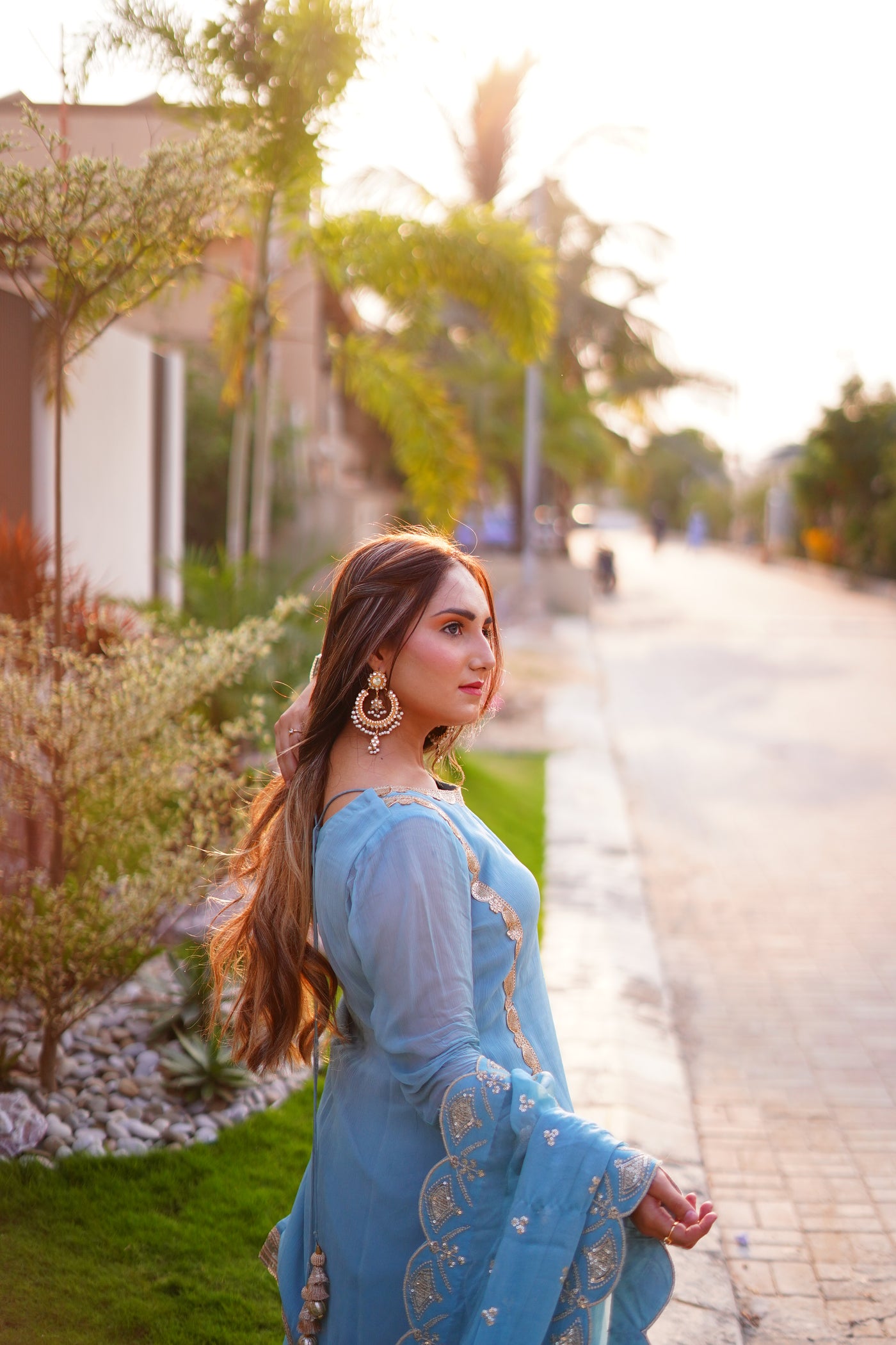 bluish gray chiffon gharara