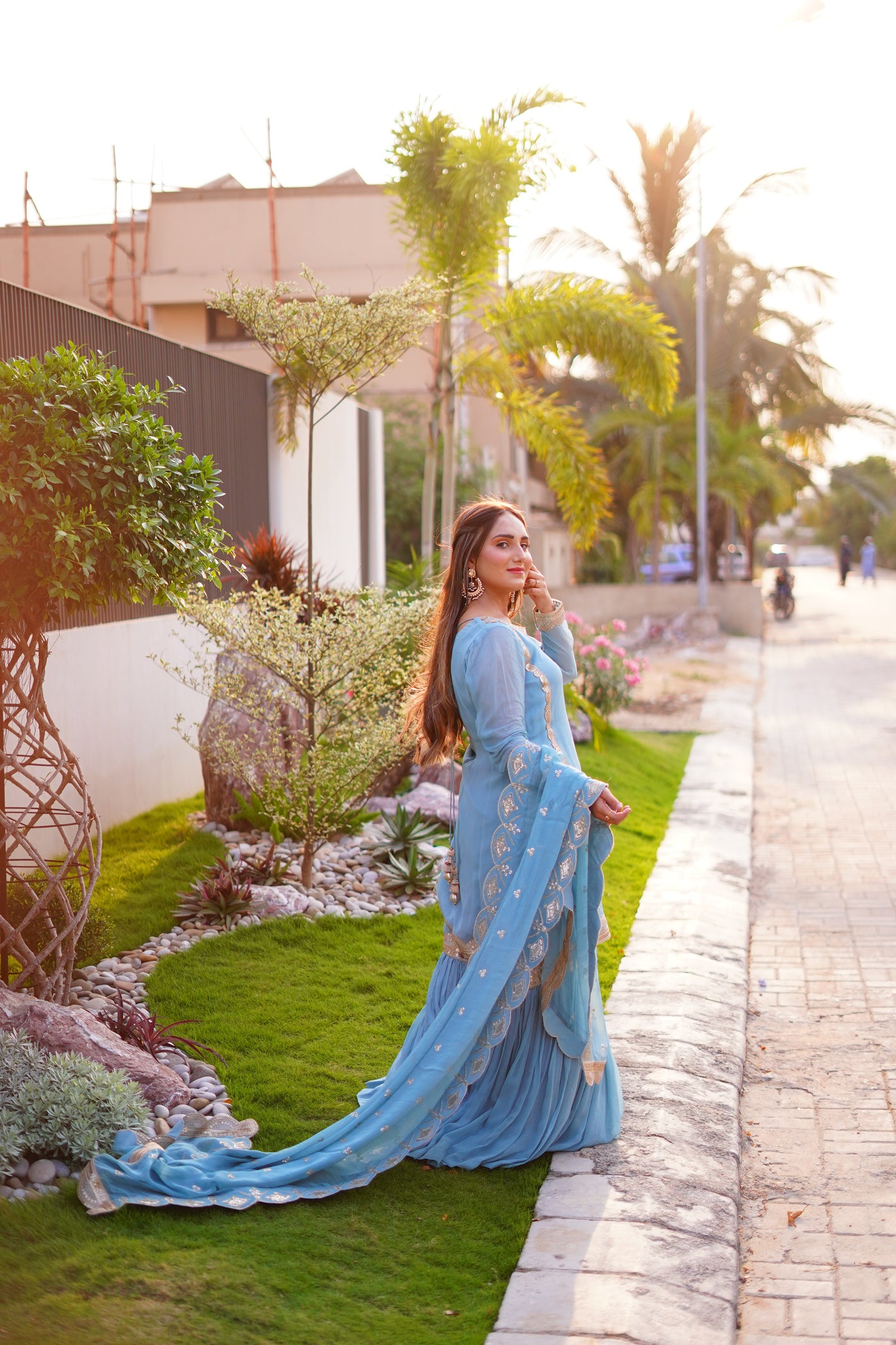 bluish gray chiffon gharara