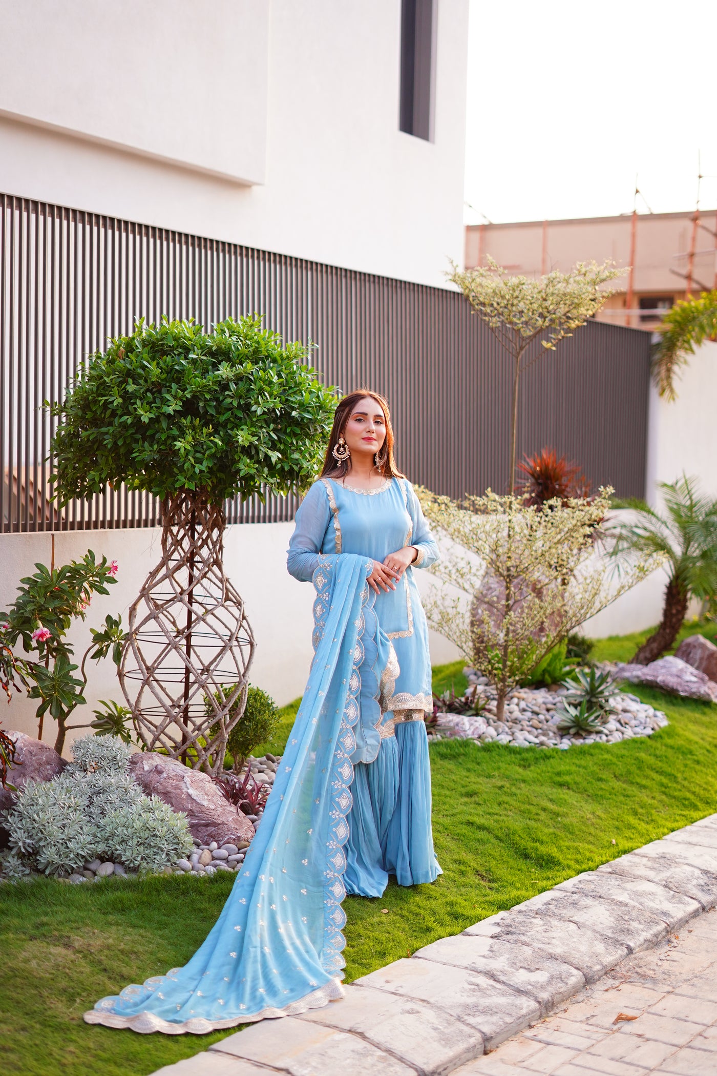 bluish gray chiffon gharara