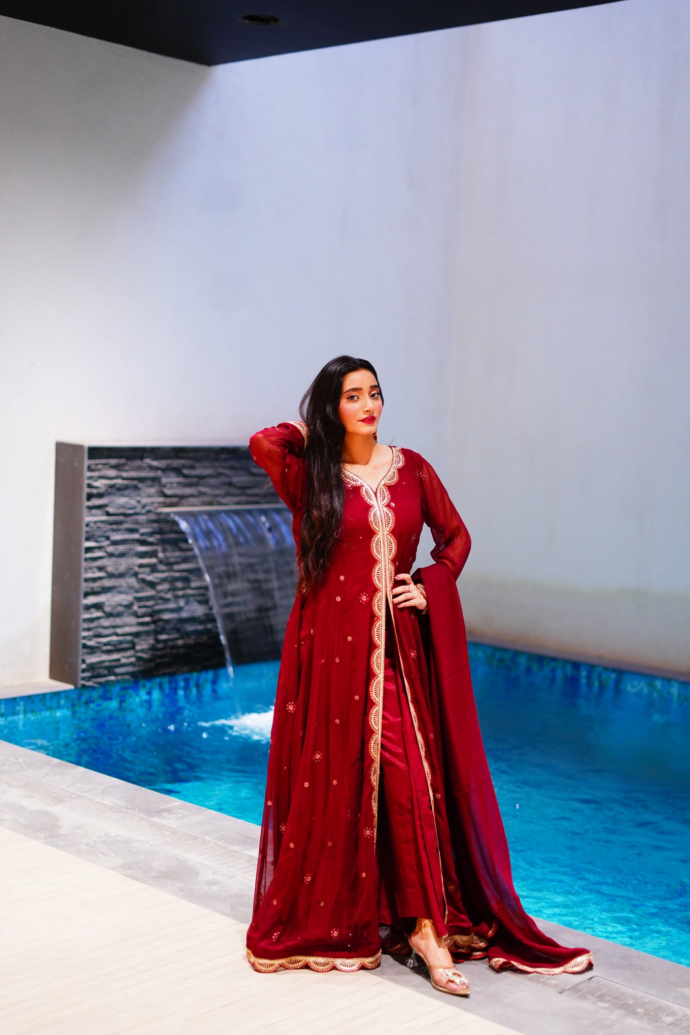 Red long open shirt