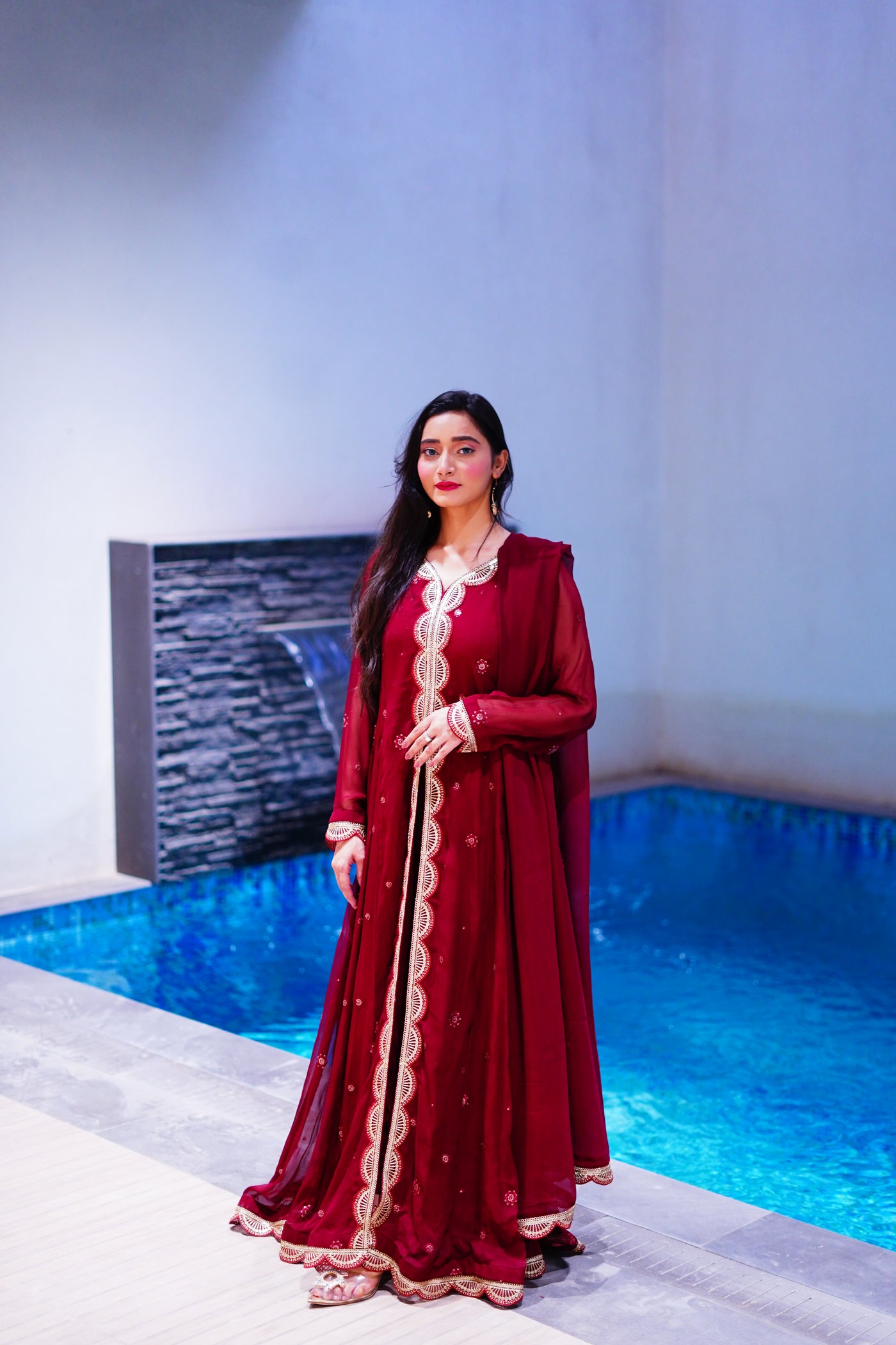 Red long open shirt