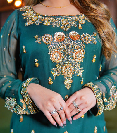 Aabroo – Green Gharara Set (3-Piece)