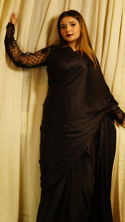 Black Katdana Silk Saree
