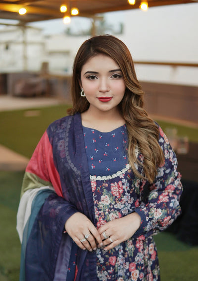 Blue Bird Floral Frock – 3 Piece Suit
