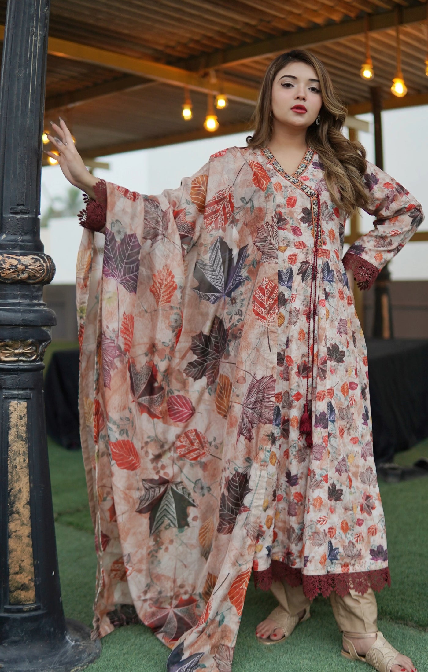 Printed Lawn Angrakha Frock Set – 3 Piece