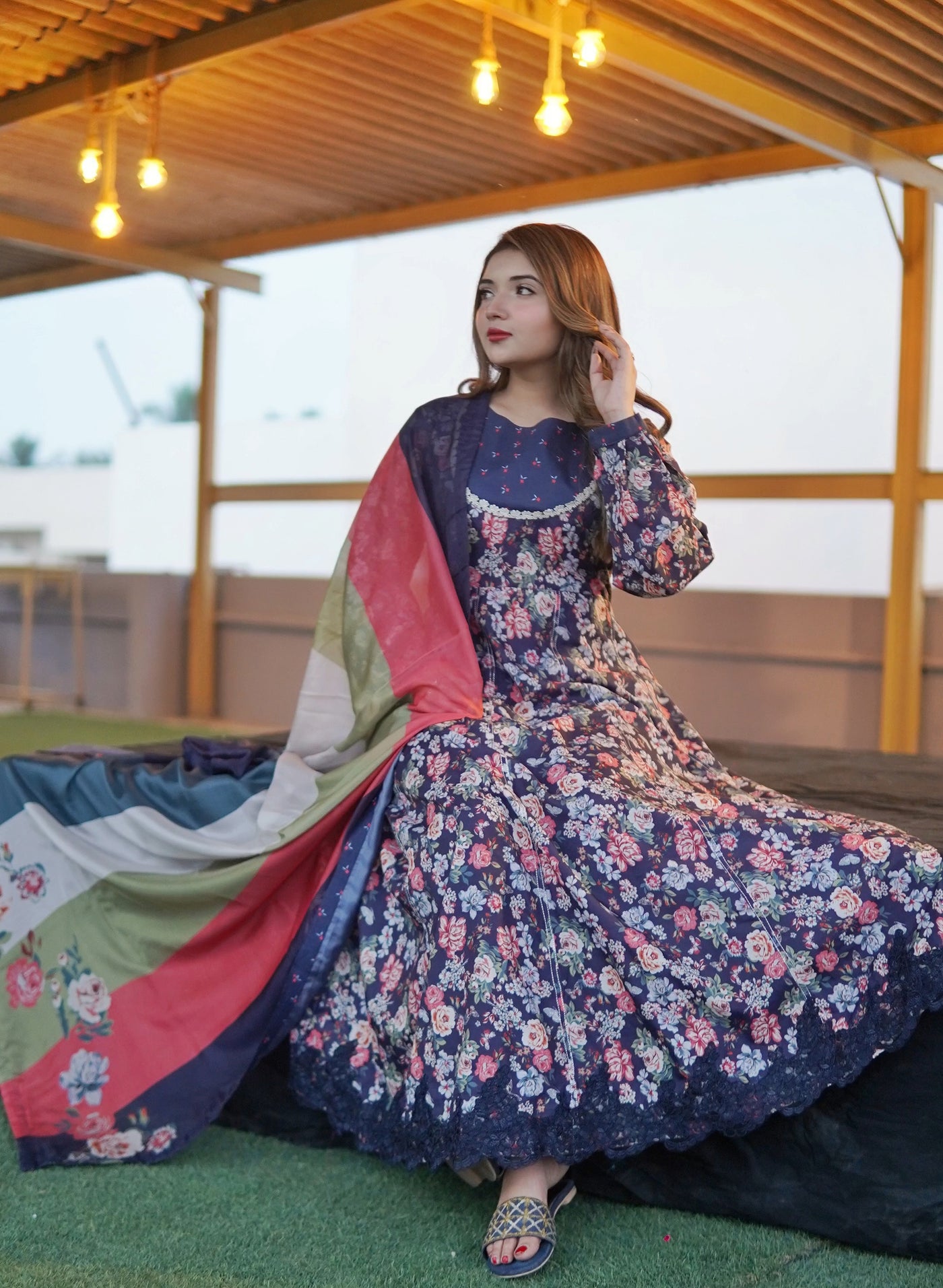 Blue Bird Floral Frock – 3 Piece Suit