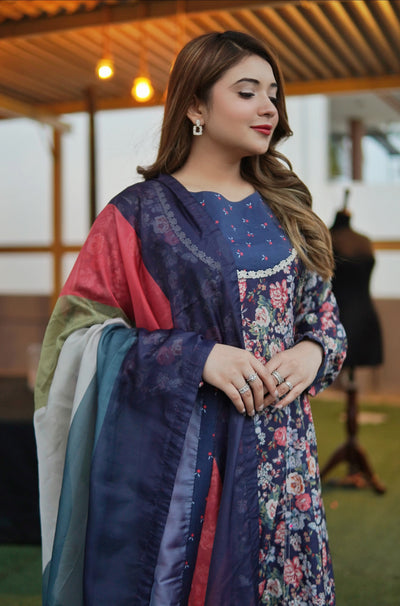 Blue Bird Floral Frock – 3 Piece Suit