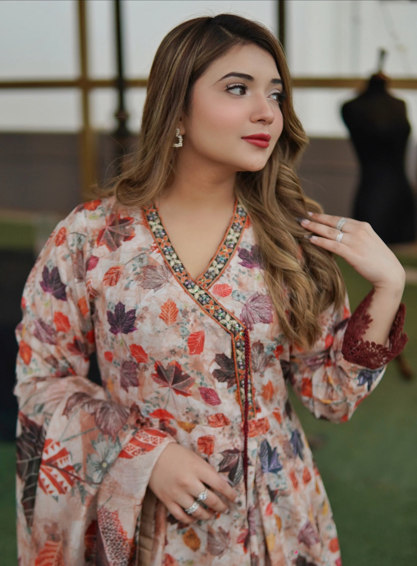 Printed Lawn Angrakha Frock Set – 3 Piece