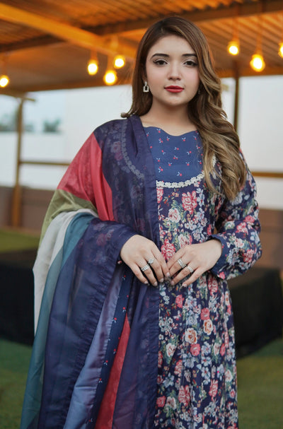 Blue Bird Floral Frock – 3 Piece Suit