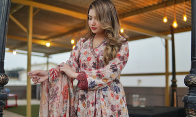 Printed Lawn Angrakha Frock Set – 3 Piece