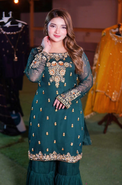 Aabroo – Green Gharara Set (3-Piece)