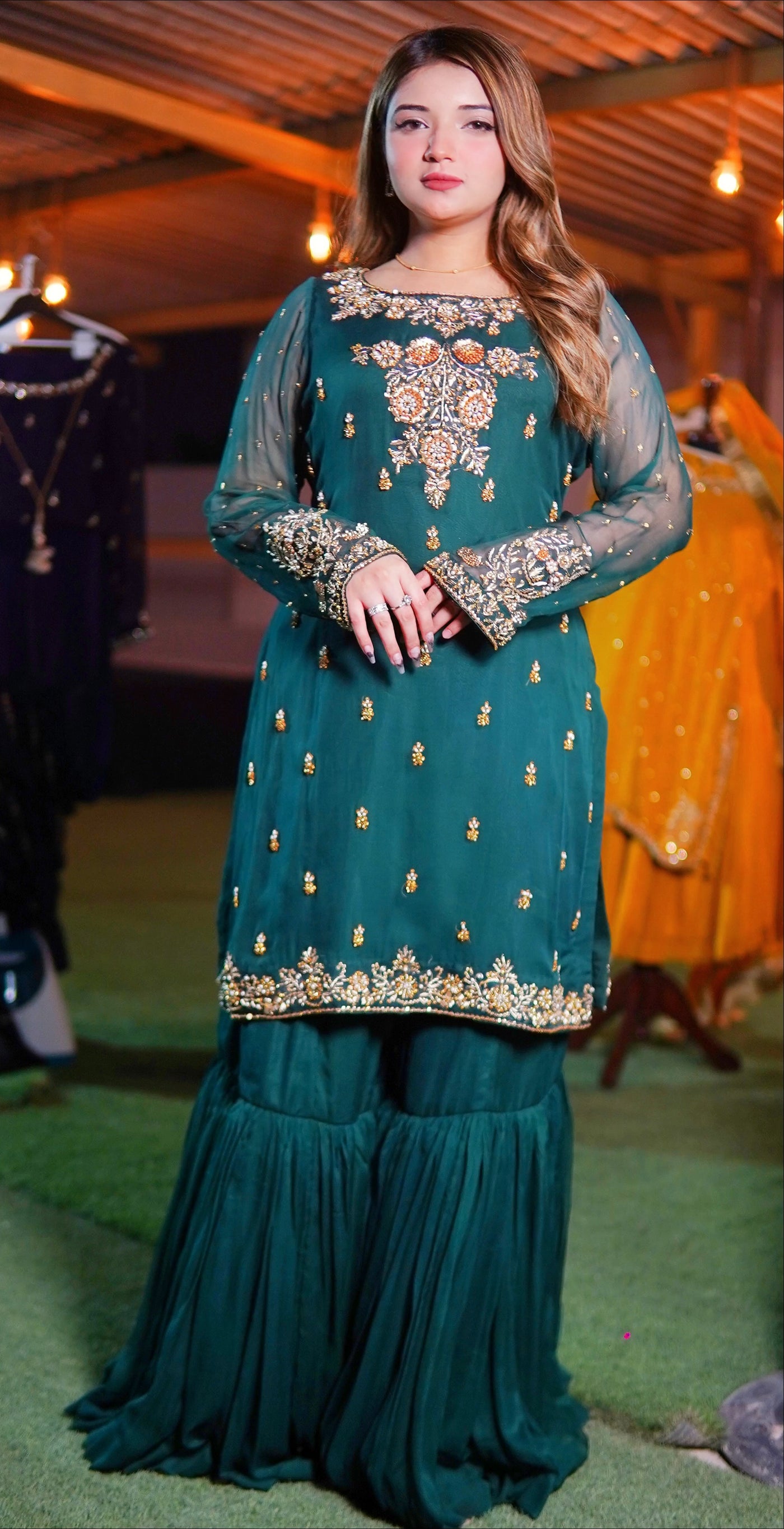 Aabroo – Green Gharara Set (3-Piece)