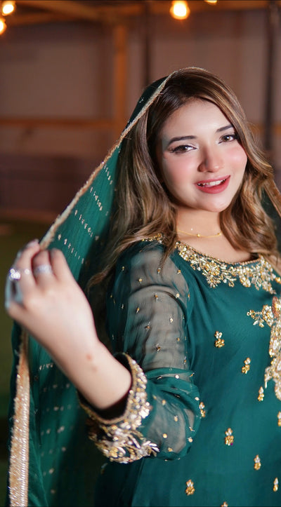 Aabroo – Green Gharara Set (3-Piece)
