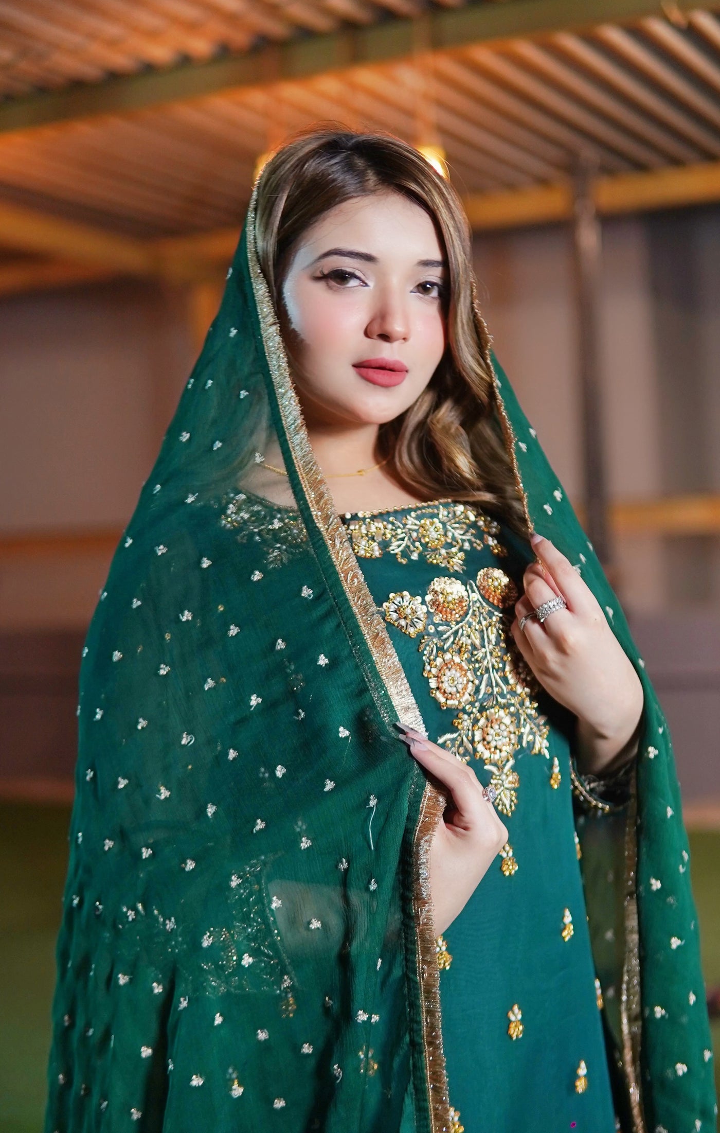 Aabroo – Green Gharara Set (3-Piece)