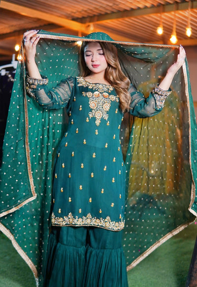 Aabroo – Green Gharara Set (3-Piece)