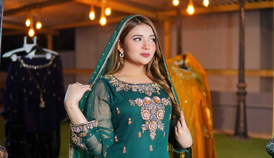 Aabroo – Green Gharara Set (3-Piece)