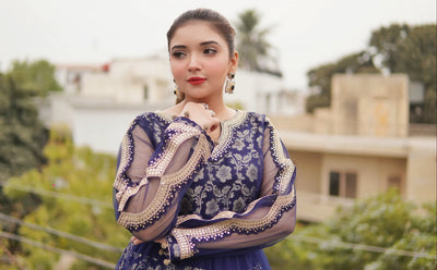 Nazneen – Navy Blue Banarsi Net Ensemble (2-Piece Set)