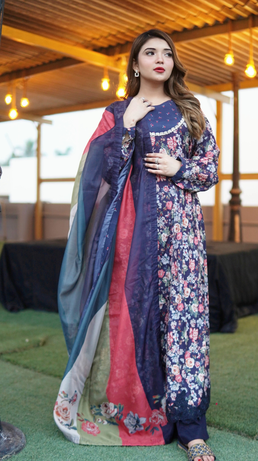Blue Bird Floral Frock – 3 Piece Suit