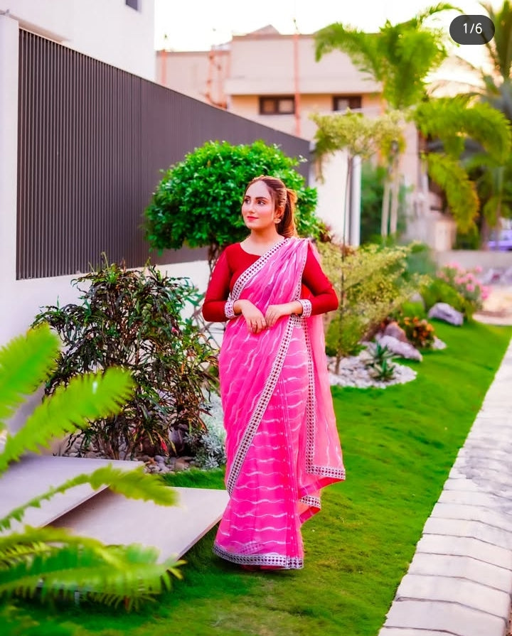 Pink and maroon chiffon saree
